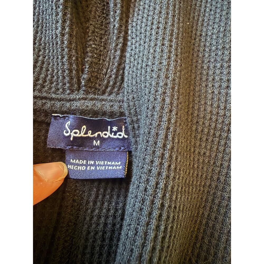 Splendid Womens Waffle Knit Hooded Cardigan M Black Loungewear Cozy Open Front - Picture 5 of 10